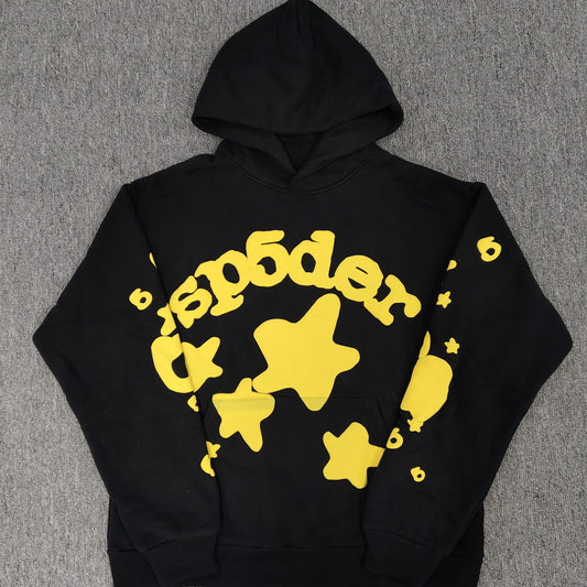 Black and yellow Sp5der hoodie